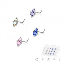 12PCS OF DOUBLE PRONG CZ GEM TOP 316L SURGICAL STEEL L SHAPE NOSE